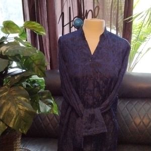 Navy blue and black floral long sleeve blouse